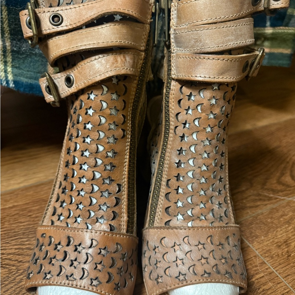 Freebird by Steven Brown Leather Star Cutout Ankle Booties